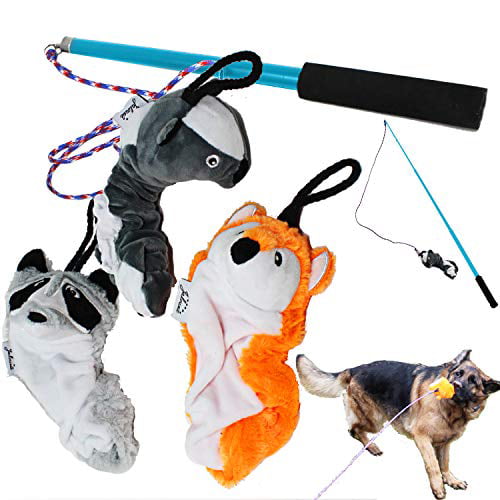 Jalousie Dog Flirt Pole with Three Squeaky Toys Plush Toys Dog Teaser Wand with Refills